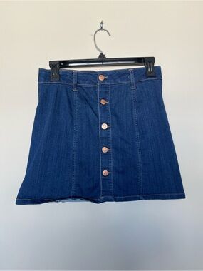 Button-Front Dark Blue Denim Skirt